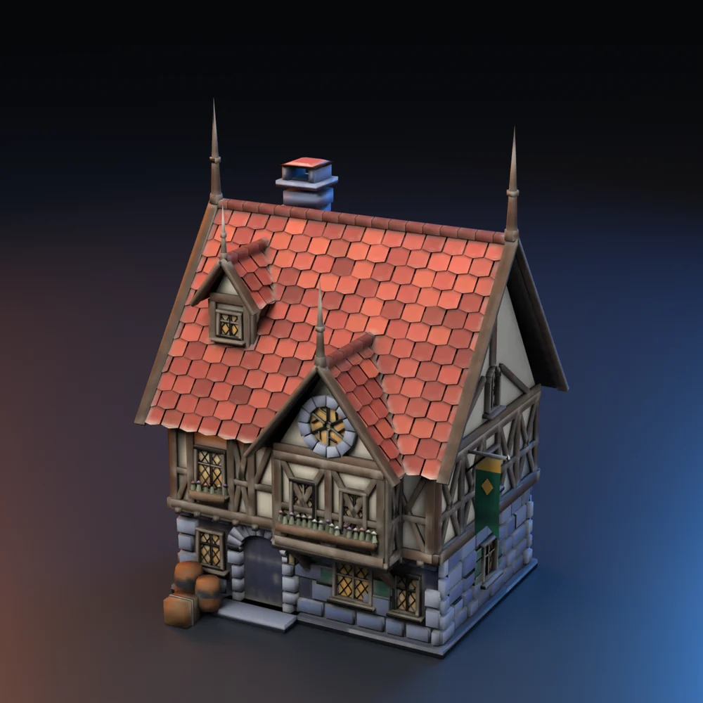 Modelo 3D estilo anime: Chalé enxaimel