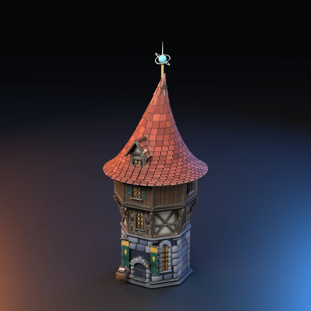 Modelo 3D estilo anime: Torre do astrônomo