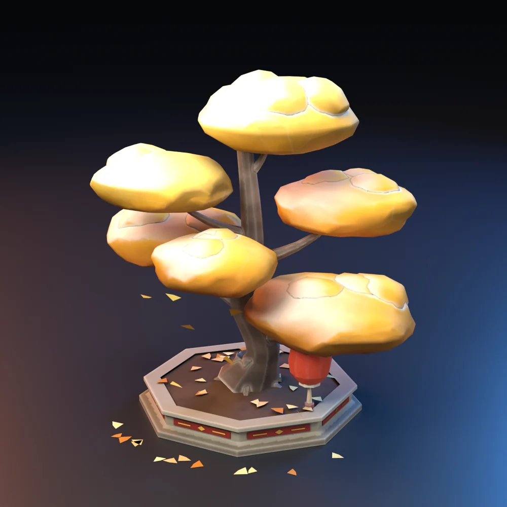 Modelo 3D estilo anime: Ginkgo dourado